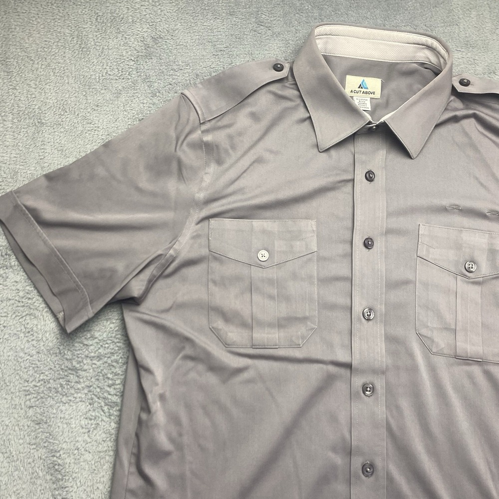 A Cut Above Mens Pilot Shirt‎ 16.5 Tapered Brooks Short Sleeve Button Down Grey - Picture 5 of 16
